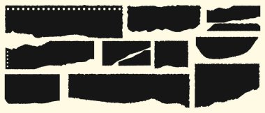 Yırtık kenarlı bir vektör seti. Defter sayfalarının parçaları.