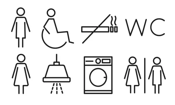 Wektorowy Zestaw Znaków Liniowych Toalety Ikony Toaletowe Prysznic Zakaz Palenia Wektory Stockowe bez tantiem