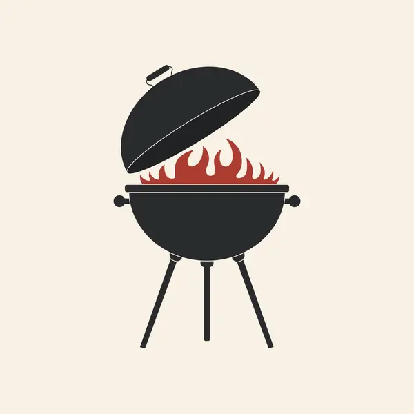 Beyaz arkaplanda barbekü ikonu. Örtülü ve dumanlı barbekü. Vektör