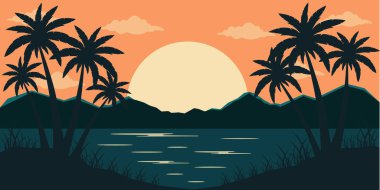 Okyanus, güneş ve palmiye ağaçlarıyla yaz mevsimi.