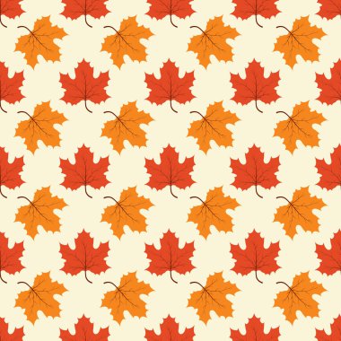 Kırmızı ve turuncu akçaağaç yapraklı vektörsüz desen. Vektör