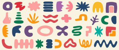 El çizimi geometrik şekillerin vektör kümesi. Organik şekiller, sıvı formlar..