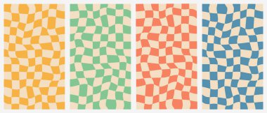 Satranç tahtası 70 'lerin modası geçmiş modaya uygun arka planlar. Çarpık ve çarpık dokular. Vektör