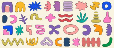 El çizimi geometrik şekillerin vektör kümesi. Organik şekiller, sıvı formlar..