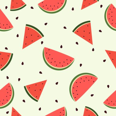 Karpuz parçalarıyla vektörsüz desen. Yaz meyvesi arka planı. Vektör