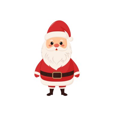 Kırmızı şapkalı ve kahverengi çizmeli şirin Noel Baba. Vektör
