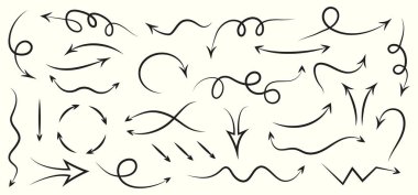 Karalama okları hazır. El yapımı tasarım elementleri. Vektör