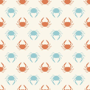 Siluet yengeçli kusursuz denizci deseni. Tekstil tasarımı, ambalaj kağıdı, duvar kağıdı için yaz arkaplanı. Vektör