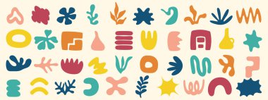 Elle çizilmiş soyut geometrik şekiller ve şekiller. Moda saf şekiller belirlendi. Vektör illüstrasyonu