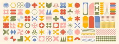 Geometrik şekillerin büyük vektör koleksiyonu. Moda soyut minimalist figürler. Vektör illüstrasyonu