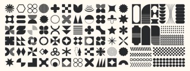 Geometrik şekillerin büyük vektör koleksiyonu. Moda soyut minimalist figürler. Vektör illüstrasyonu