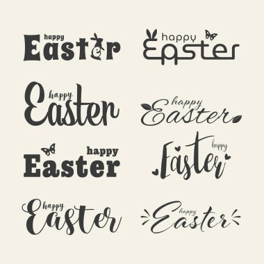 Mutlu Paskalya harflerinin vektör seti. Tebrik kartları için tasarım. Vektör illüstrasyonu