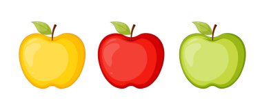 Beyaz arkaplanda elma simgeleri var. Vektör illüstrasyonu