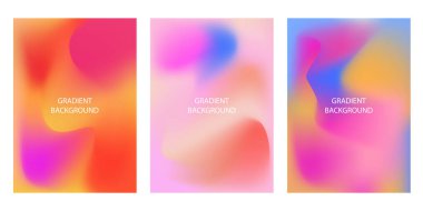 Kapak gradyan tasarım seti. Posterler ve el ilanları için parlak, dinamik ağ tasarımları. Vektör illüstrasyonu