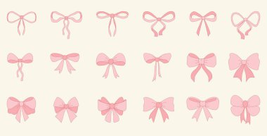 Bir çift yay ikonu. Düğümler. Saç aksesuarları. Hediyeler için tasarım elemanları. Vektör