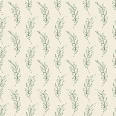Yapraklı, elle çizilmiş tek renkli mürekkep deseni. Minimalist, modaya uygun bir geçmişi var. Ambalaj kağıdı, ambalaj, kumaş ve tekstil için tasarlandı. Vektör illüstrasyonu.
