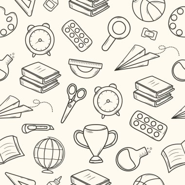 Bir dizi el yapımı okul malzemeleri ikonu. Eğitim tasarım elementleri. Vektör illüstrasyonu