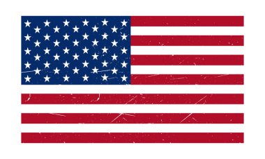 Amerika Birleşik Devletleri ulusal bayrağı beyaz arka planda grunge dokusuyla. Vektör illüstrasyonu