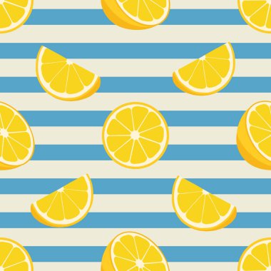 Sarı limonlu, tropik, pürüzsüz bir desen. Tekrarlanan meyve arka planı. Tasarım ve yazdırma için vektör illüstrasyonu