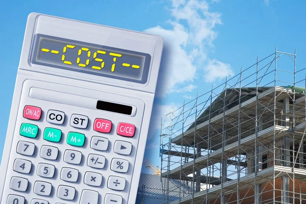 Costs for the construction of metal scaffolding on a construction site built with prefabricated components to work safely on the facade  - concept with calculator