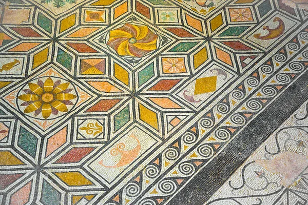 Antiguo Piso Mosaico Romano Italiano Con Formas Geométricas Compuestas Pequeñas — Foto de Stock