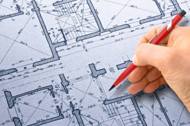 Kağıda mürekkep kalemle çizilmiş eski bir İtalyan binasının planimetrisinin rahatlığıyla mimari çizimler.