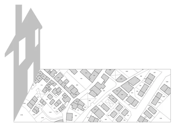 Уявна Кадастрова Карта Території Будівлями Дорогами Земельною Ділянкою Концепція Іконою — стокове фото