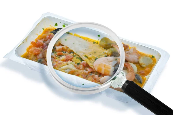 stock image Frozen crustaceans HACCP (Hazard Analyses and Critical Control Points) - Food Safety and Quality Control in food industry - concept with crayfish under magnifying glass