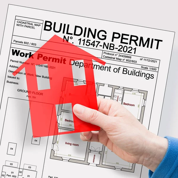 Building Permit Concept Imaginary Building Approvation Residential Home Icon — Stock Photo, Image