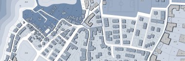 Binalar, yollar ve arazi parselli hayali kadastro haritası - binalar, yollar ve arazi parselli hayali kadastro haritası - Web afiş tasarımı kavramı