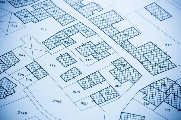 Imaginary Cadastral Map Buildings Land Parcel Vacant Plot Printed Pape — Foto de Stock