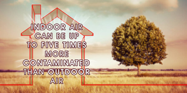 Indoor Air More Contaminated than Outdoor - concept image with the most common dangerous domestic pollutants in our homes.
