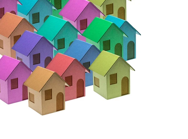 Grupo Casas Papelão Coloridas Conceito Cidade Fundo Branco Para Fácil — Fotografia de Stock