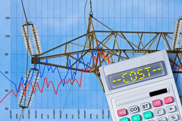 Increasing European Electricity Costs Concept Power Tower Transmission Lines Calculator — Stock Photo, Image