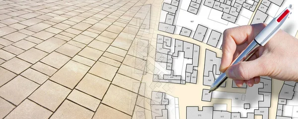 Şehir Caddeleri Hayali Şehir Haritasıyla Modern Taşlarla Döşenmiş — Stok fotoğraf