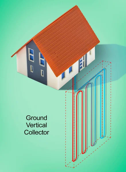 Geothermal Heating Cooling System Linear Ground Vertical Collector Sustainable Buildings — Stock Photo, Image