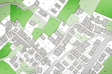 Imaginary cadastral map of territory with public parks and natural green land clipart