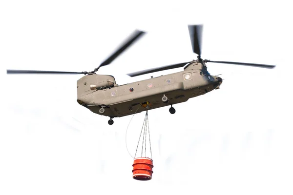 Fire Fighting Helicopter Italian Army Flying Empty Metal Bucket Extinguish — Stock Photo, Image