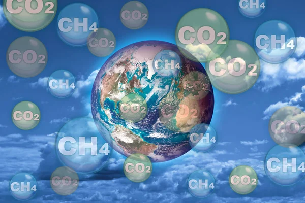 Co2 Emissioni Biossido Carbonio Metano Gas Ch4 Due Principali Cause — Foto Stock