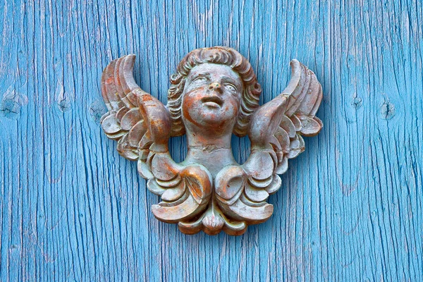 Wooden Sculpture Italian Angel Woodem Background More 100 Years Old — Fotografia de Stock