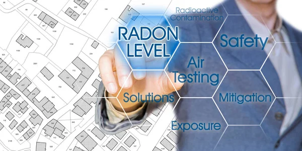 Perigo Gás Radônio Nossas Cidades Conceito Com Gerente Negócios Apontando — Fotografia de Stock