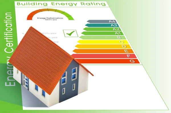Gebäude Energieeffizienzkonzept Mit Energieklassen Nach Dem Neuen Europäischen Recht Und — Stockfoto