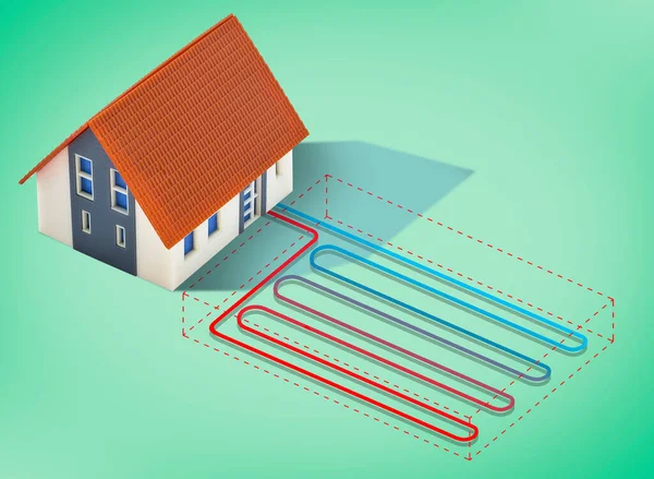 Geothermal Heating Cooling System Linear Ground Horizontal Collector Sustainable Buildings — Stock Photo, Image