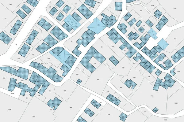 Wyimaginowana Mapa Katastralna Budynkami Działką Pustą Działką Wydrukowaną Papierze — Zdjęcie stockowe