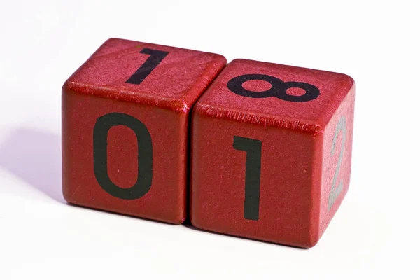Number One Eighteen Written Red Wooden Cube Calendar Date — Stock Photo, Image