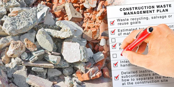 Construction Waste Management Plan Concept Concrete Brick Rubble Debris Construction — Stock Photo, Image