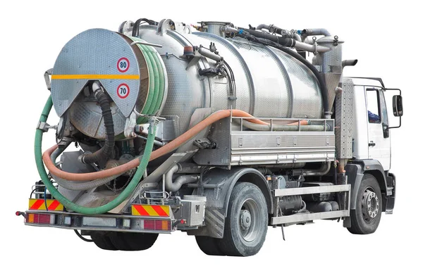 Camión Cisterna Aguas Residuales Máquina Bombeo Alcantarillado Camión Séptico Aislado —  Fotos de Stock