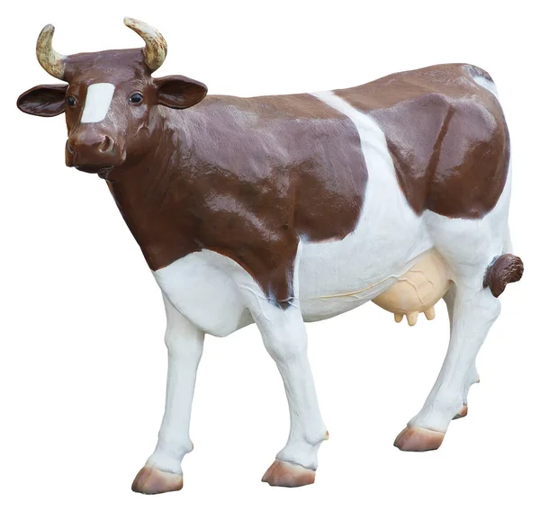 Modelo Vaca Plástico Marrom Branco Isolado Branco Para Fácil Seleção — Fotografia de Stock