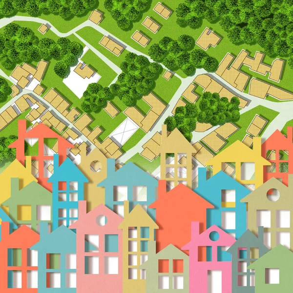 Conceptual Cityscape Cardboard Buildings Imaginary City Map Background Concept Image — Fotografia de Stock