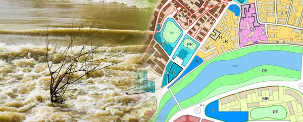 Ризик Затоплення Будівель Міст Поблизу Річок Концепція Затопленими Полями Після — стокове фото